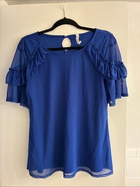 NY Collection Royal Blue Ruffle Sleeve Blouse